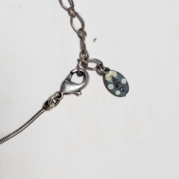 Mother-of-Pearl MOP Fish Bones Silver Tone Necklace Signed Nature - Picture 4 of 4